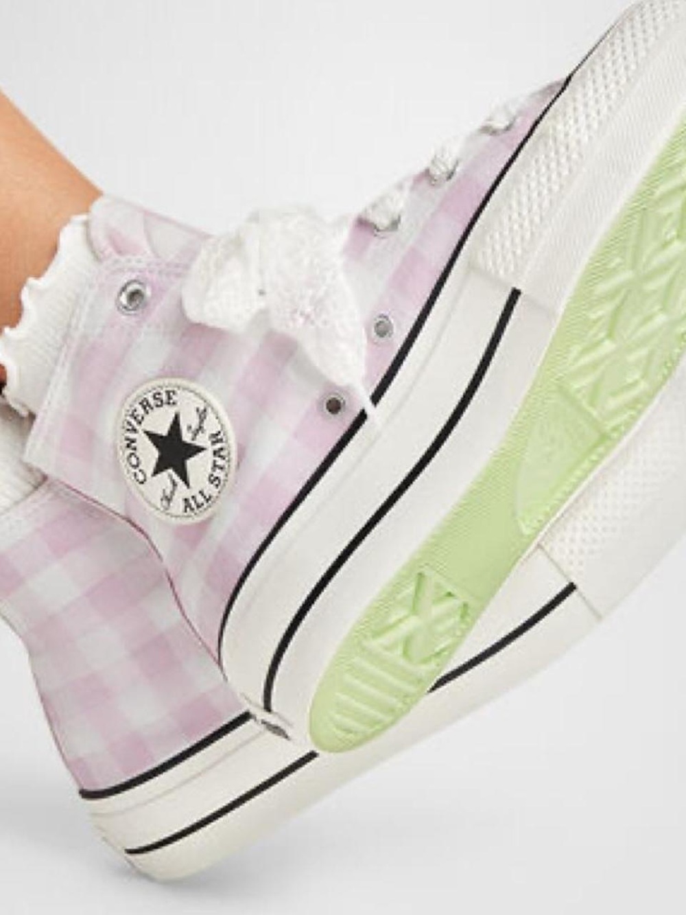 New Pink & White Gingham Converse High Top Sneakers Size 6.5 Lace Shoelaces 💖